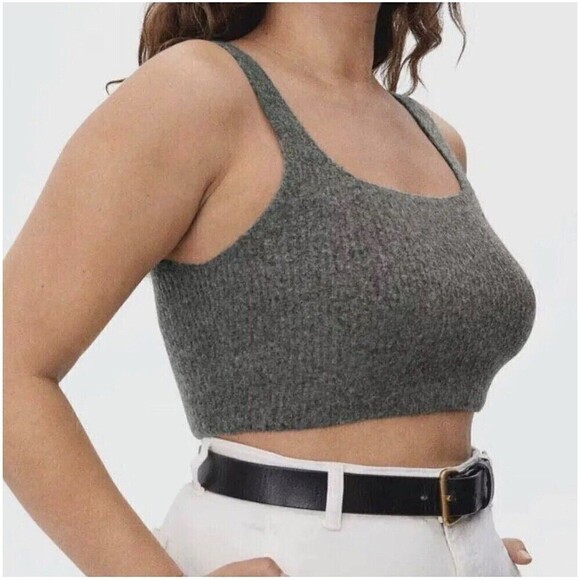 Everlane Cropped Tank Top Womens Dark Grey Stretch Wool Blend Soft, Size M - Picture 1 of 6